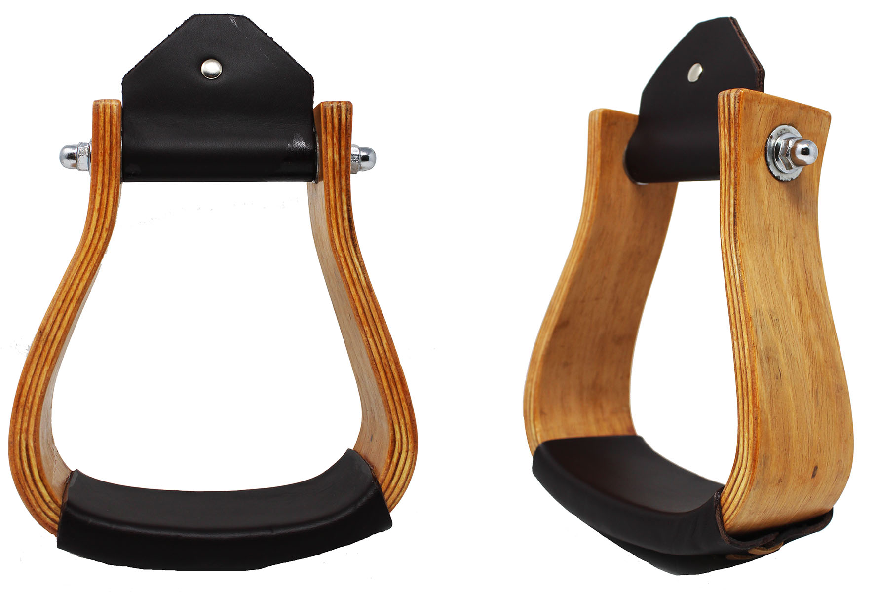 Western Horse 51/2" Wide Wooden Saddle Stirrups w/ Leather Tread