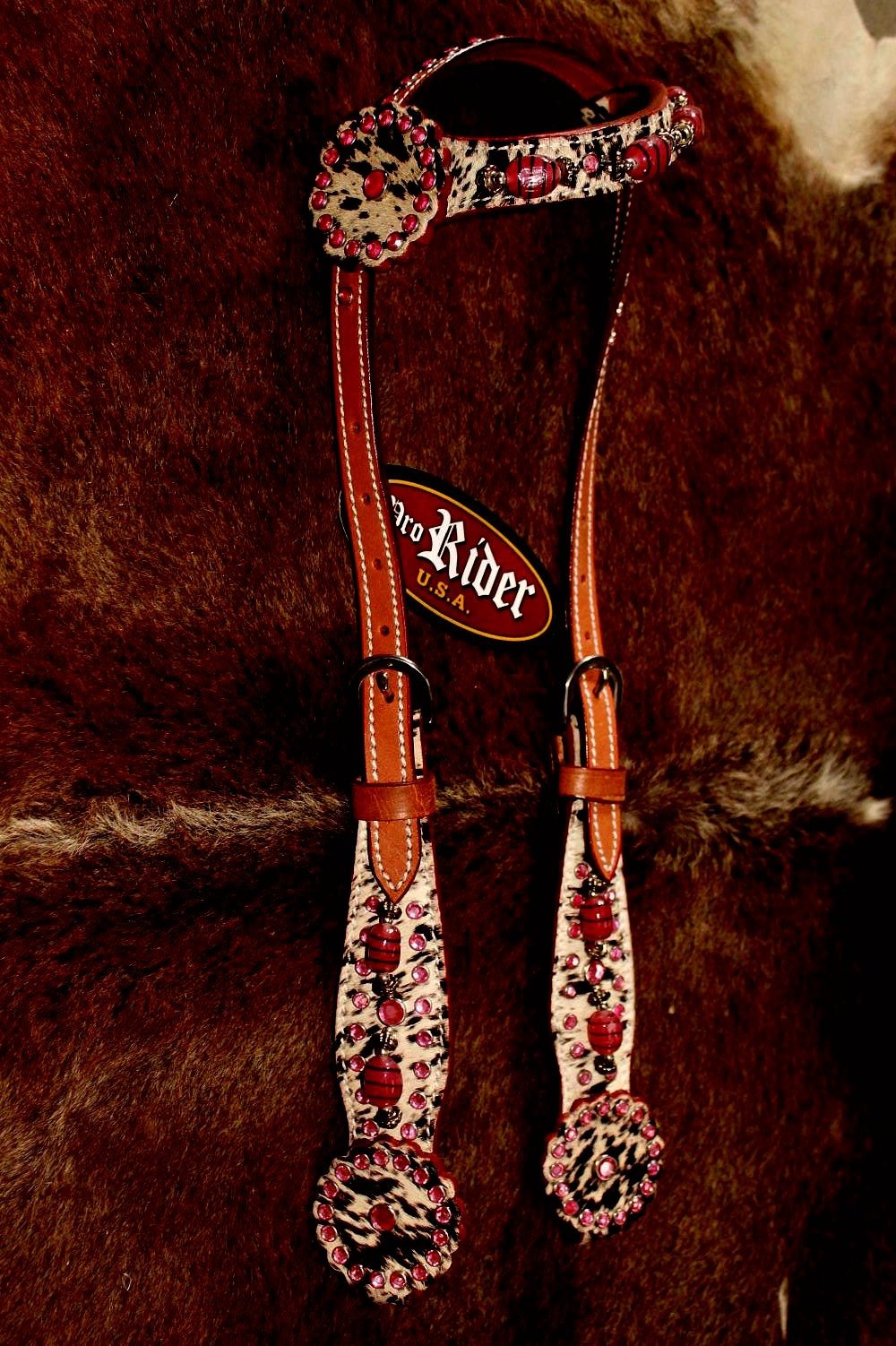 Horse Show Bridle Western Leather Headstall Tack Pink 7619H